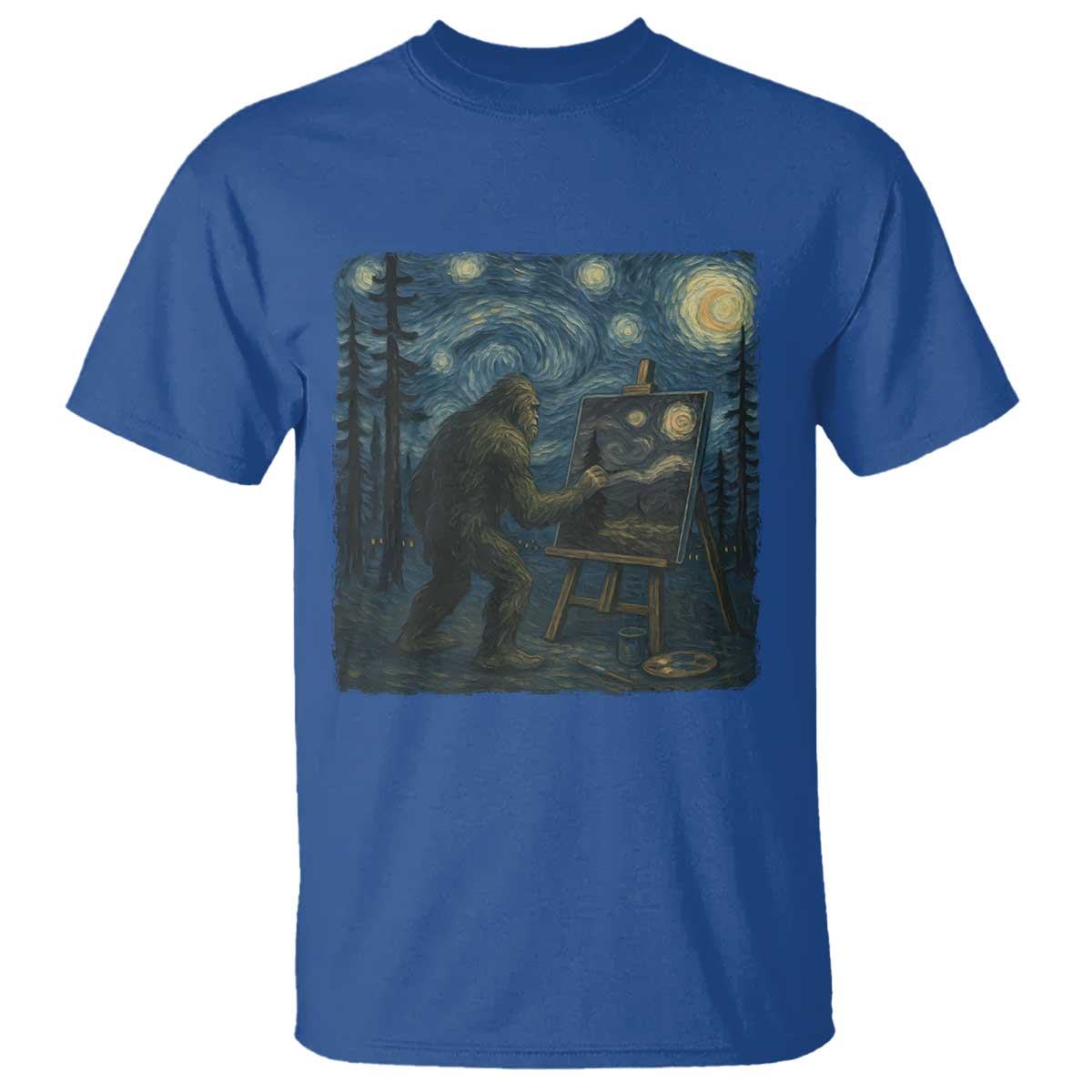 Funny Bigfoot Painting Starry Night Art Parody Gift T Shirt - Wonder Print Shop