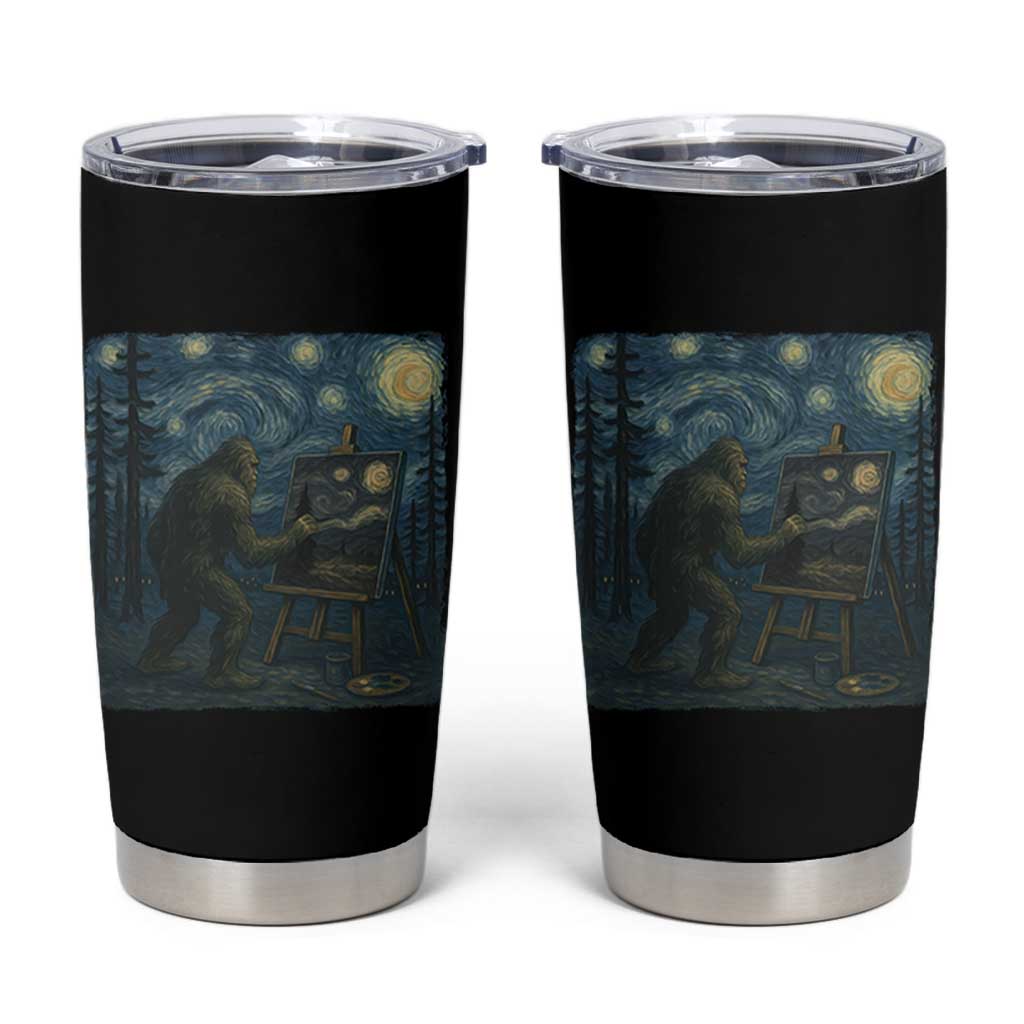 Funny Bigfoot Painting Starry Night Art Parody Gift Tumbler Cup