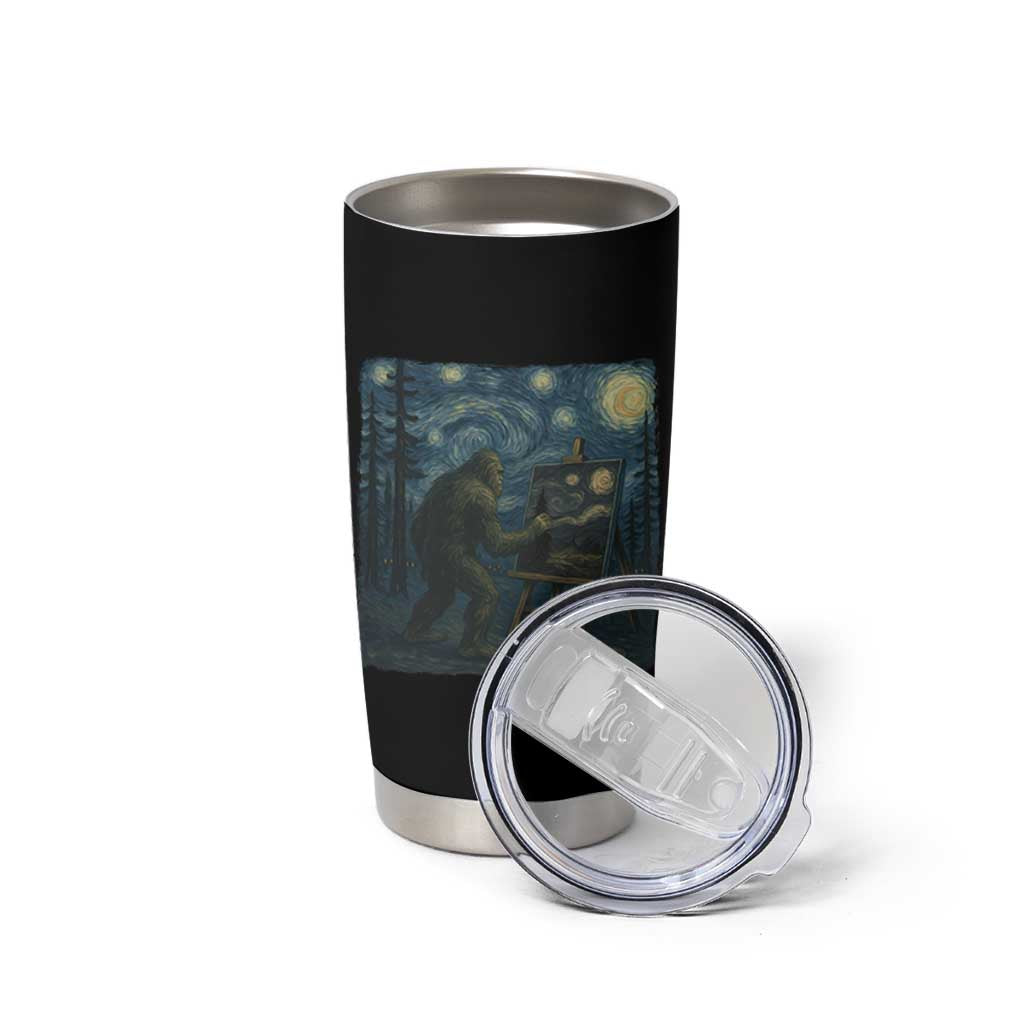 Funny Bigfoot Painting Starry Night Art Parody Gift Tumbler Cup