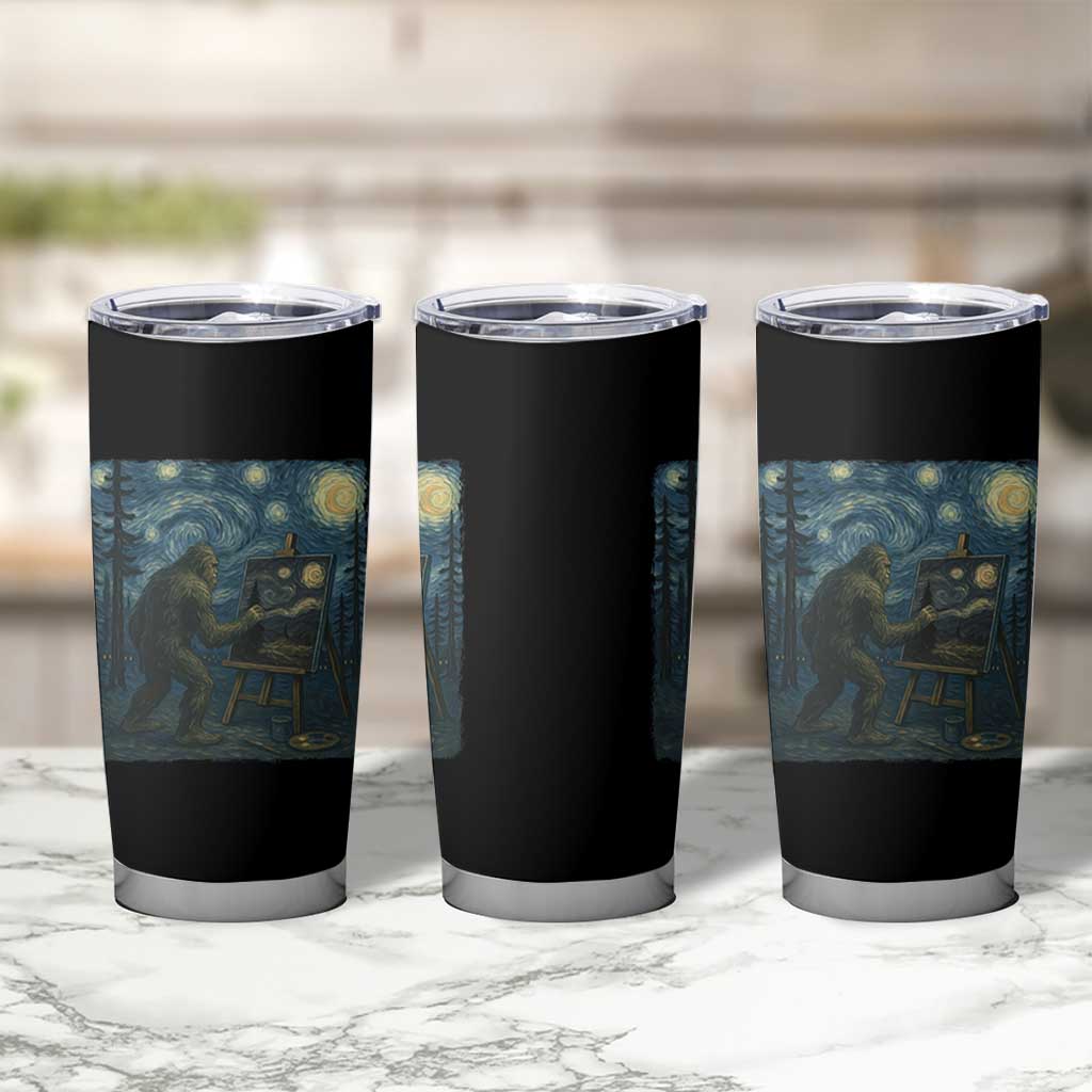 Funny Bigfoot Painting Starry Night Art Parody Gift Tumbler Cup