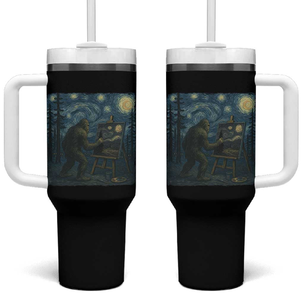 Funny Bigfoot Painting Starry Night Art Parody Gift Tumbler With Handle