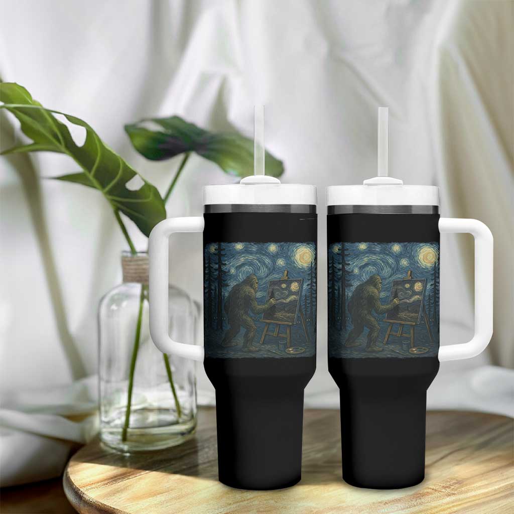 Funny Bigfoot Painting Starry Night Art Parody Gift Tumbler With Handle