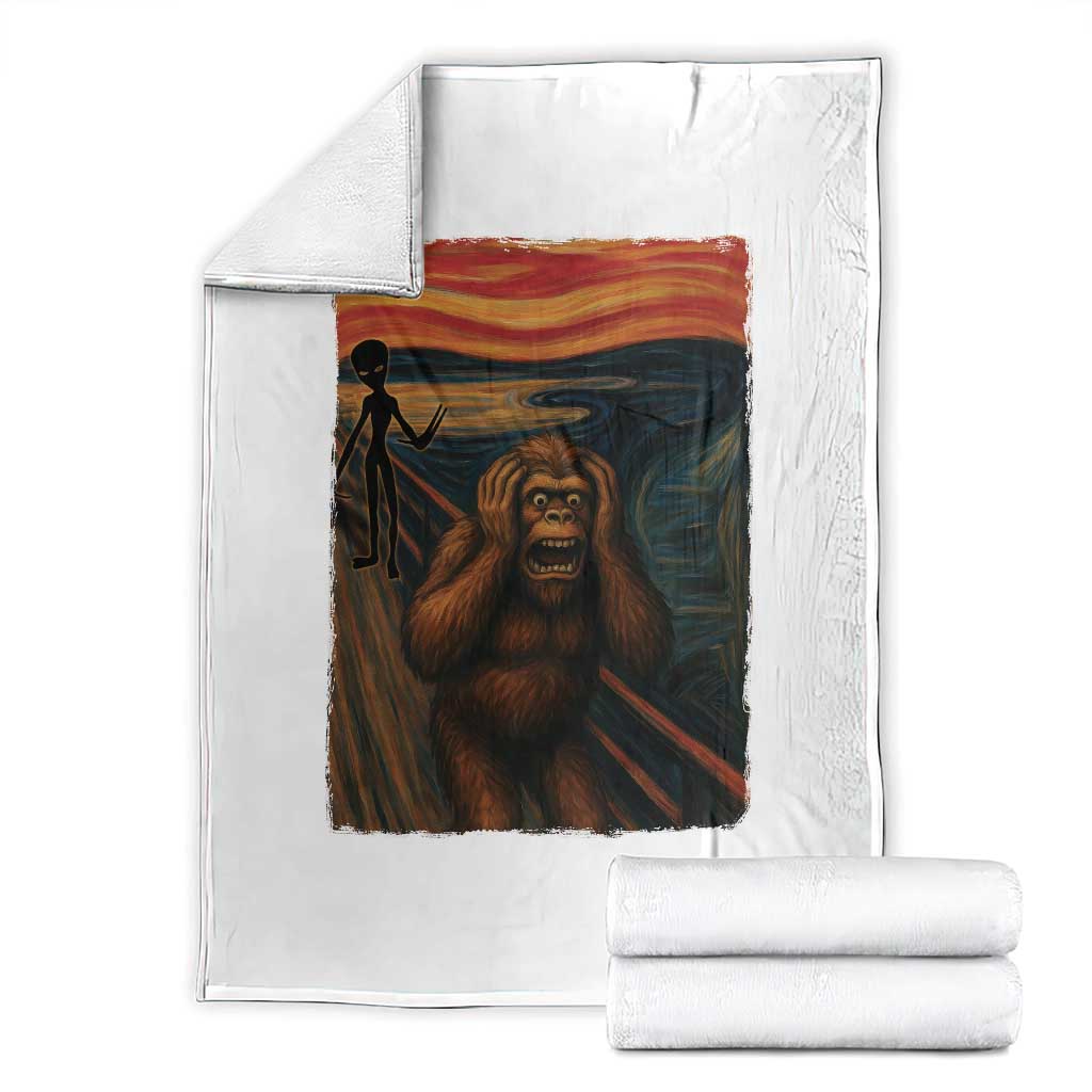 Funny Bigfoot And Alien Throw Blanket Parody The Scream Art Meme Gift - Wonder Print Shop