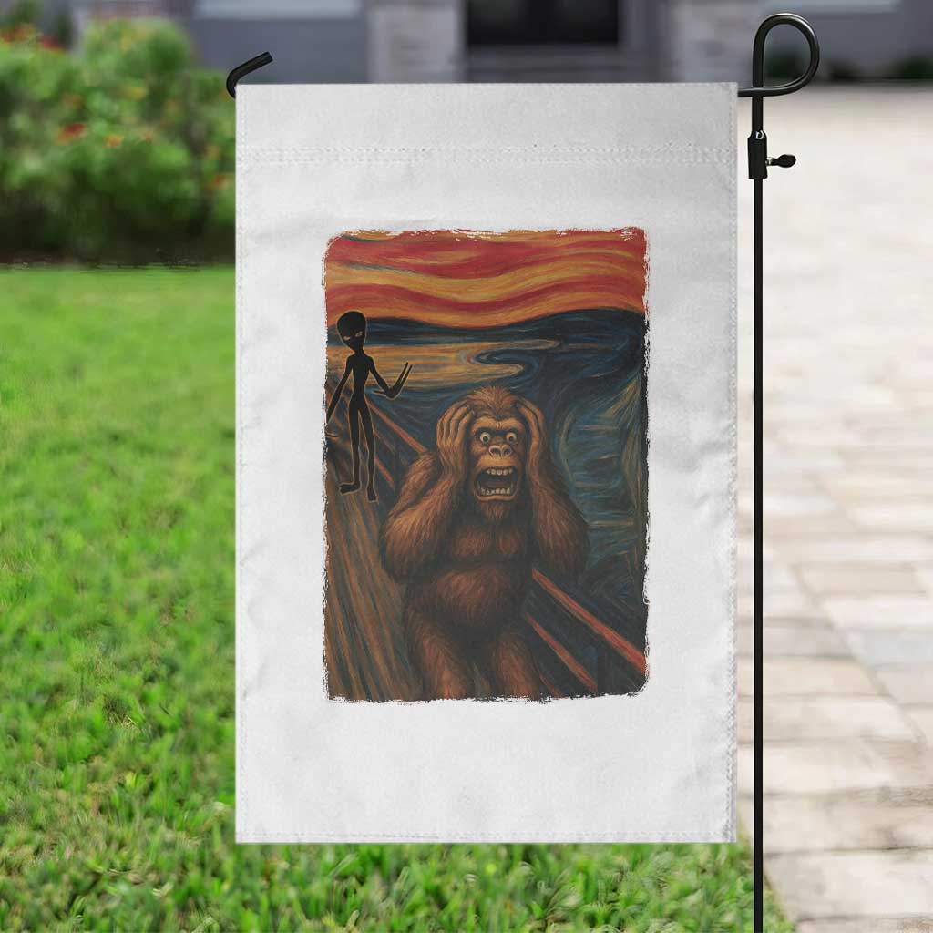 Funny Bigfoot And Alien Garden Flag Parody The Scream Art Meme Gift - Wonder Print Shop
