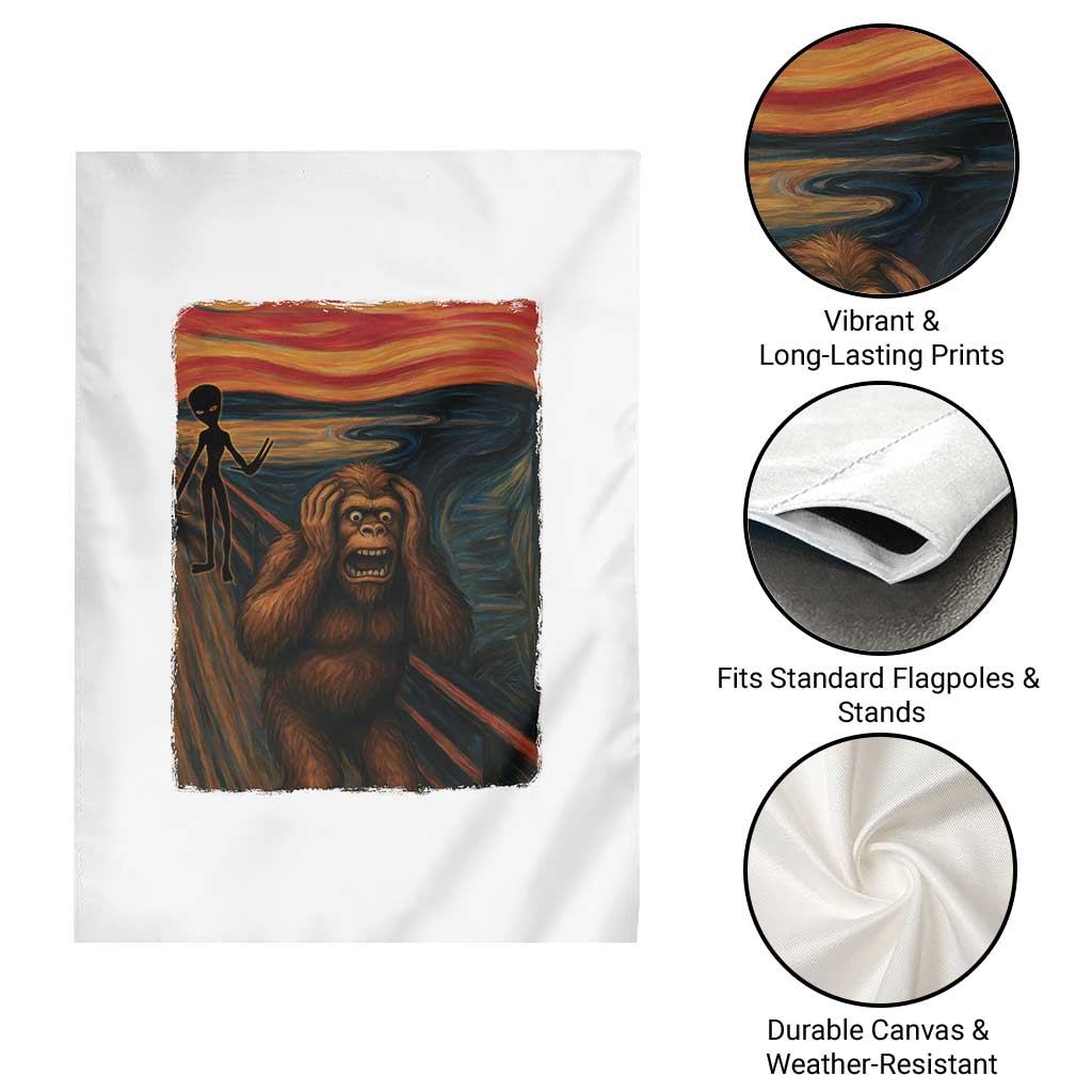 Funny Bigfoot And Alien Garden Flag Parody The Scream Art Meme Gift - Wonder Print Shop