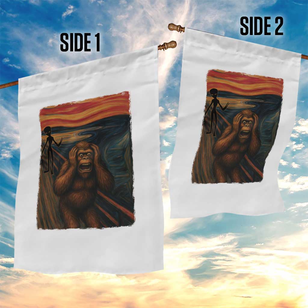 Funny Bigfoot And Alien Garden Flag Parody The Scream Art Meme Gift - Wonder Print Shop