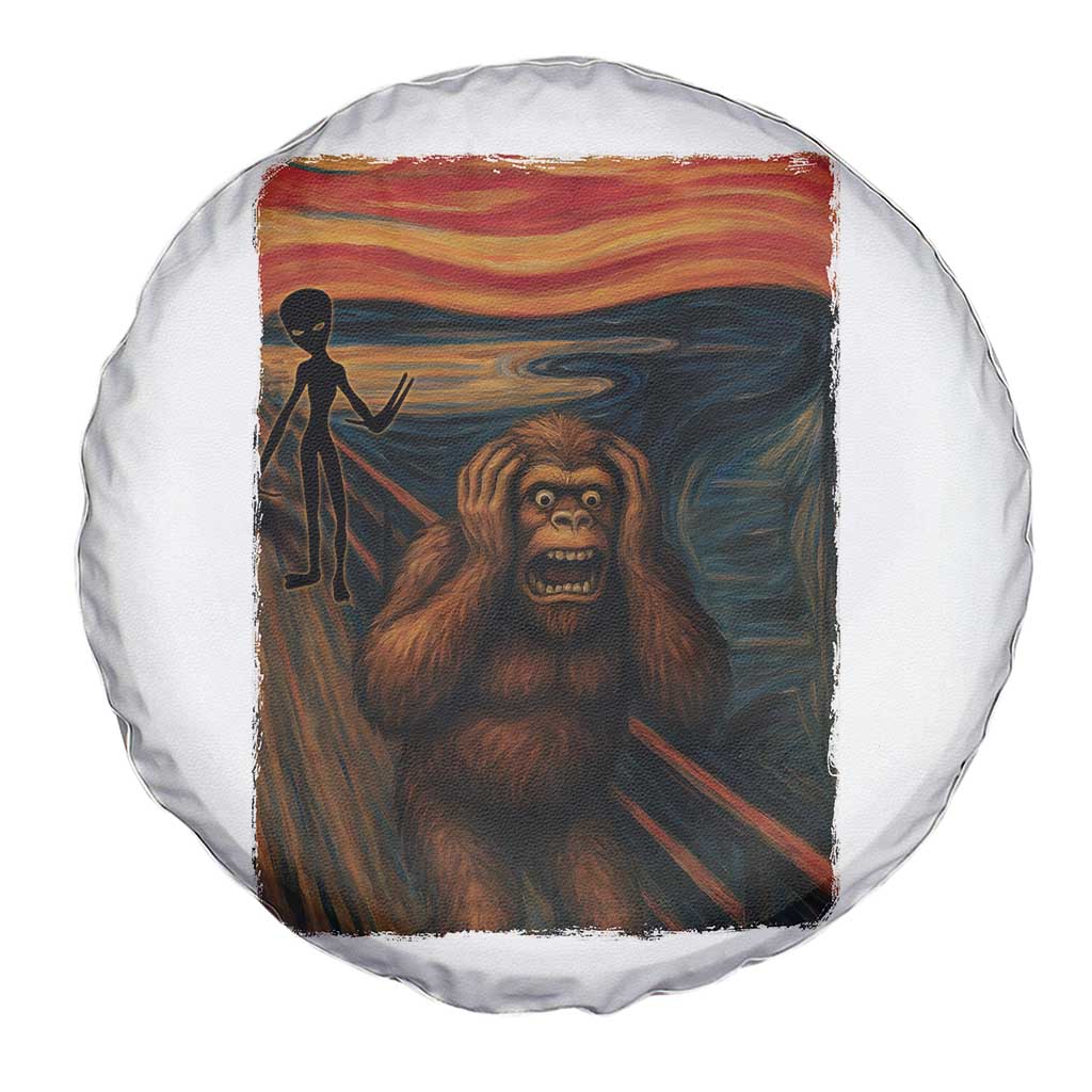 Funny Bigfoot And Alien Spare Tire Cover Parody The Scream Art Meme Gift - Wonder Print Shop