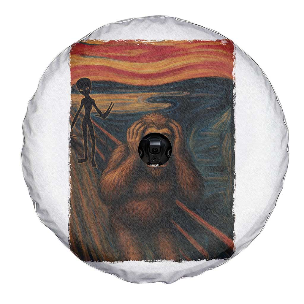 Funny Bigfoot And Alien Spare Tire Cover Parody The Scream Art Meme Gift - Wonder Print Shop