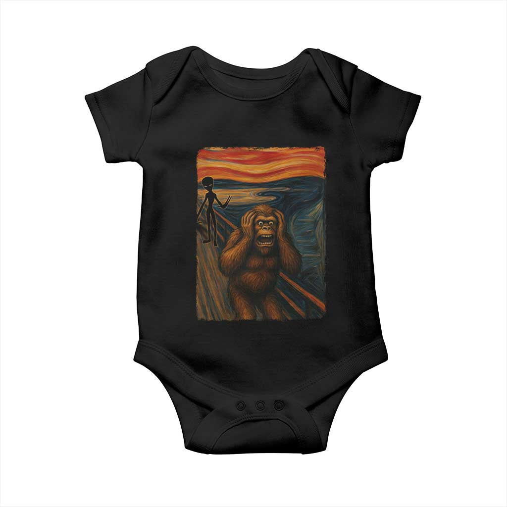 Funny Bigfoot And Alien Baby Onesie Parody The Scream Art Meme Gift - Wonder Print Shop