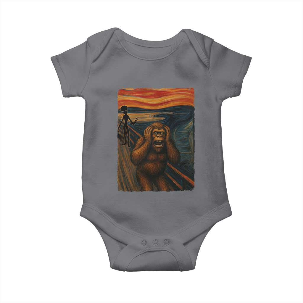 Funny Bigfoot And Alien Baby Onesie Parody The Scream Art Meme Gift - Wonder Print Shop