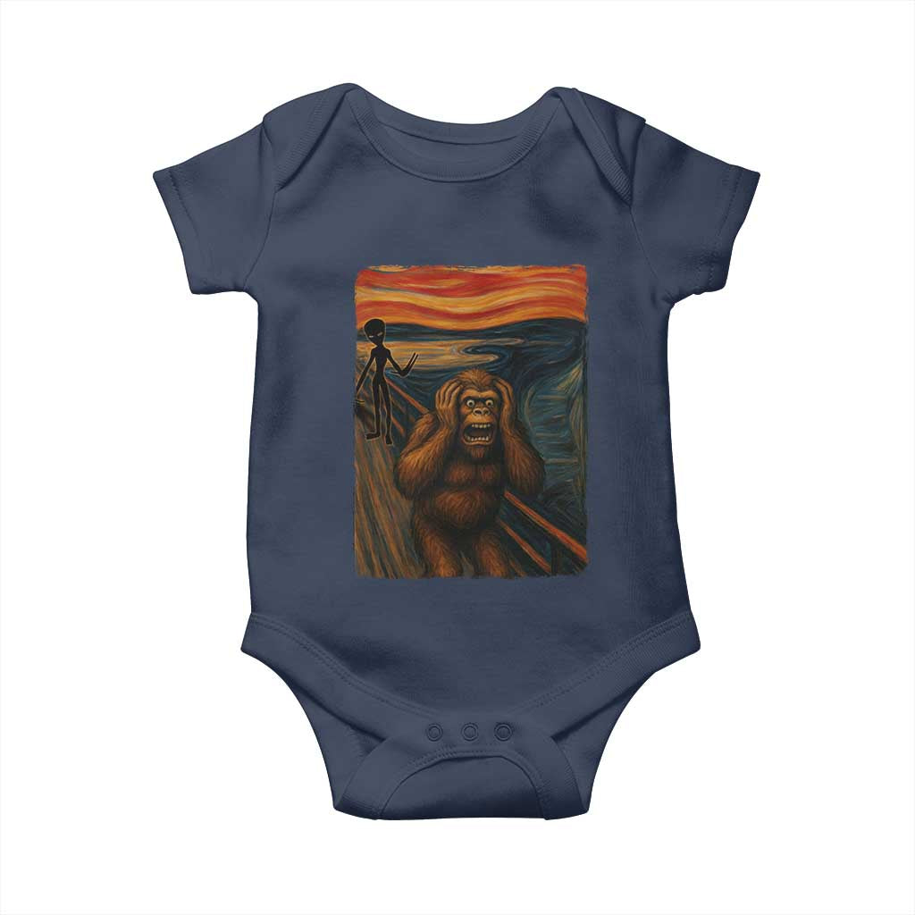 Funny Bigfoot And Alien Baby Onesie Parody The Scream Art Meme Gift - Wonder Print Shop