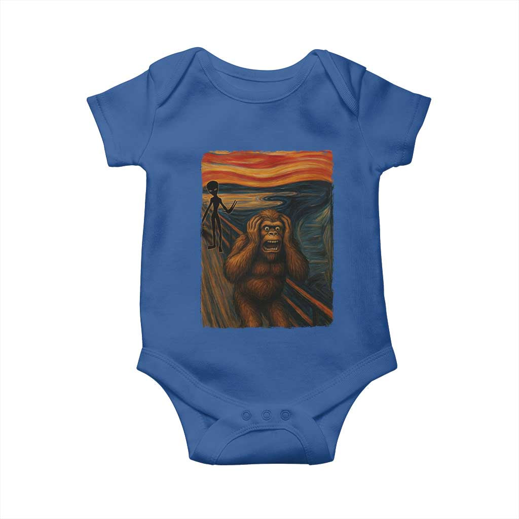 Funny Bigfoot And Alien Baby Onesie Parody The Scream Art Meme Gift - Wonder Print Shop