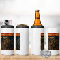 Funny Bigfoot And Alien 4 in 1 Can Cooler Tumbler Parody The Scream Art Meme Gift