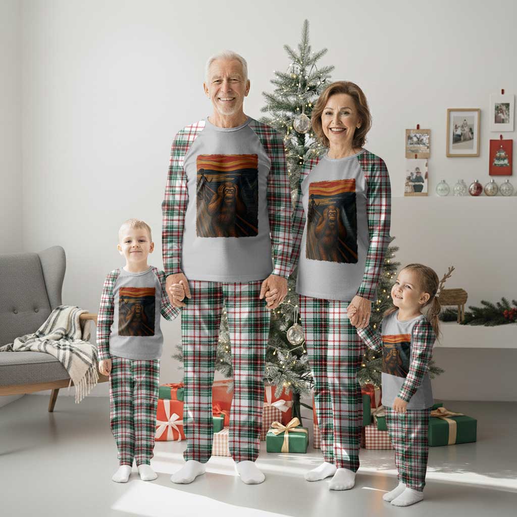 Funny Bigfoot And Alien Plaid Pajama Set Parody The Scream Art Meme Gift - Wonder Print Shop