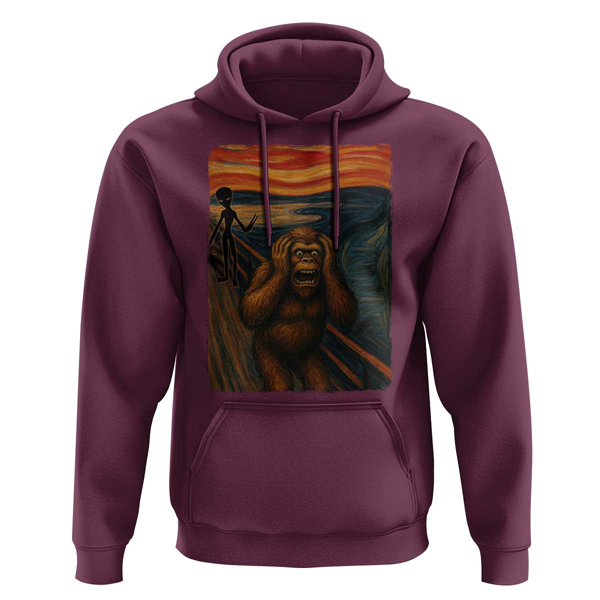 Funny Bigfoot And Alien Hoodie Parody The Scream Art Meme Gift - Wonder Print Shop