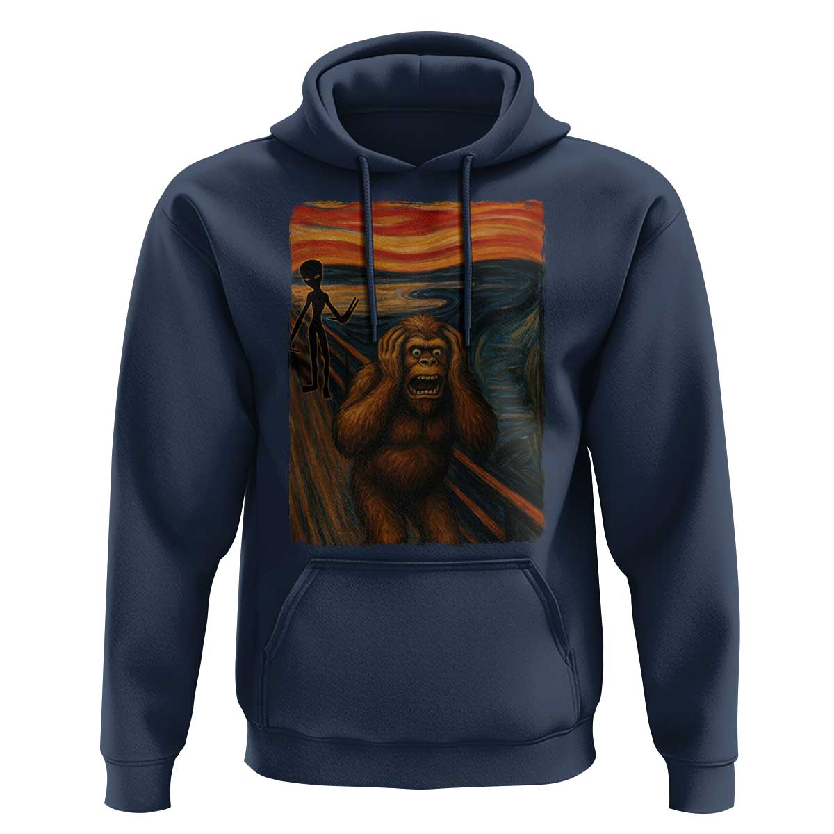 Funny Bigfoot And Alien Hoodie Parody The Scream Art Meme Gift - Wonder Print Shop