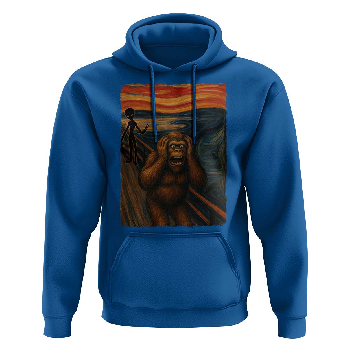Funny Bigfoot And Alien Hoodie Parody The Scream Art Meme Gift - Wonder Print Shop