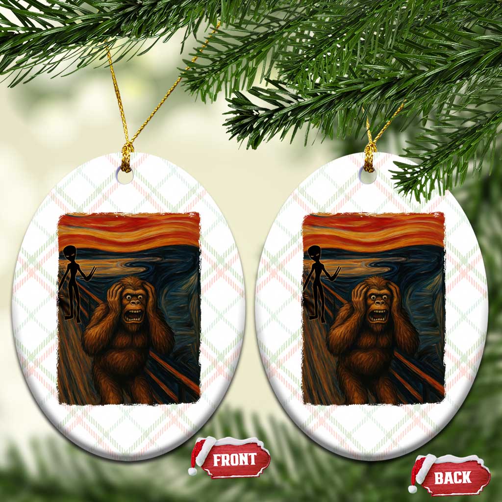 Funny Bigfoot And Alien Ceramic Ornament Parody The Scream Art Meme Gift - Wonder Print Shop