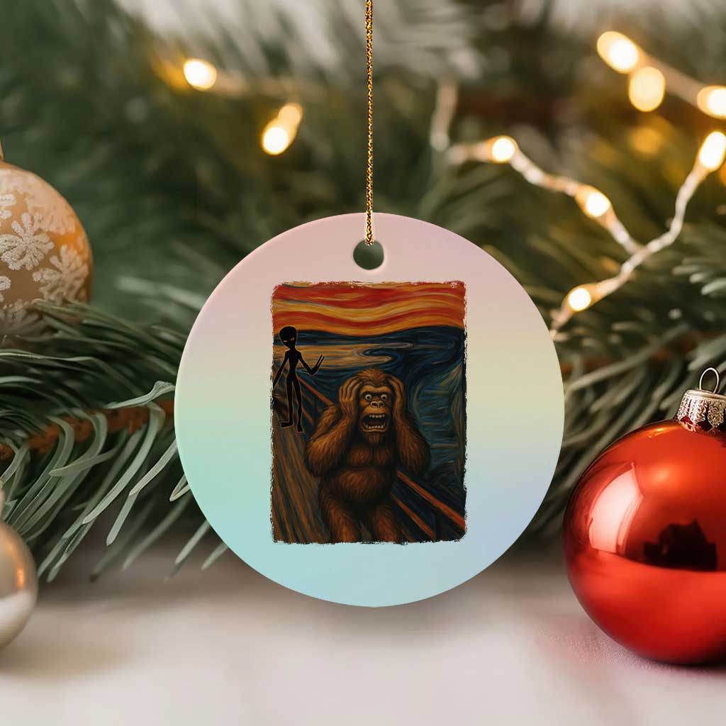 Funny Bigfoot And Alien Ceramic Ornament Parody The Scream Art Meme Gift - Wonder Print Shop