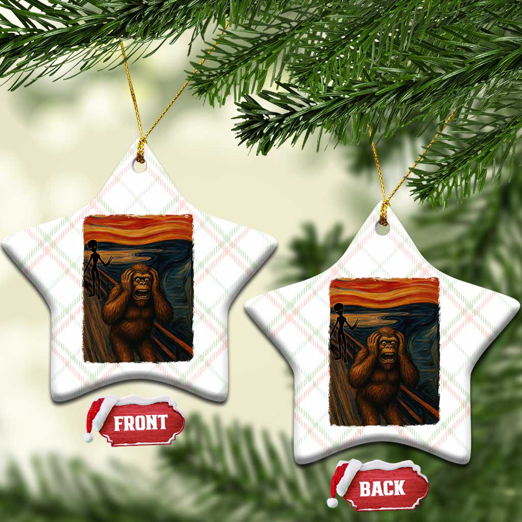 Funny Bigfoot And Alien Ceramic Ornament Parody The Scream Art Meme Gift - Wonder Print Shop