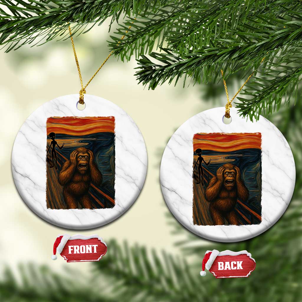 Funny Bigfoot And Alien Ceramic Ornament Parody The Scream Art Meme Gift - Wonder Print Shop