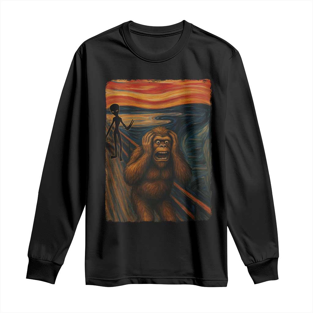 Funny Bigfoot And Alien Long Sleeve Shirt Parody The Scream Art Meme Gift - Wonder Print Shop