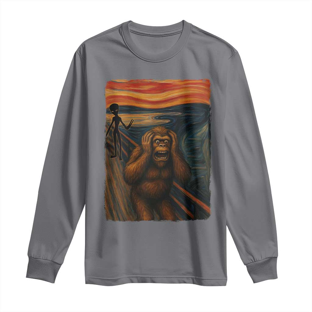 Funny Bigfoot And Alien Long Sleeve Shirt Parody The Scream Art Meme Gift - Wonder Print Shop