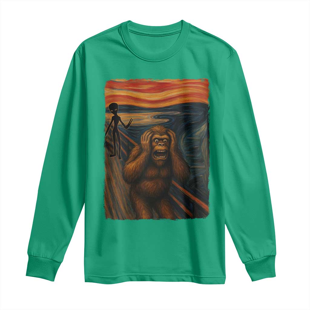 Funny Bigfoot And Alien Long Sleeve Shirt Parody The Scream Art Meme Gift - Wonder Print Shop