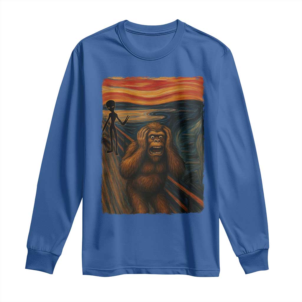 Funny Bigfoot And Alien Long Sleeve Shirt Parody The Scream Art Meme Gift - Wonder Print Shop