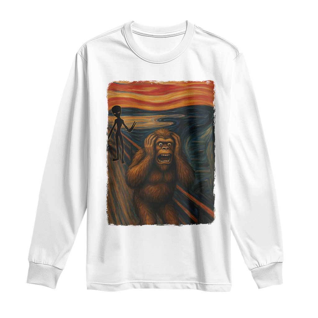 Funny Bigfoot And Alien Long Sleeve Shirt Parody The Scream Art Meme Gift - Wonder Print Shop