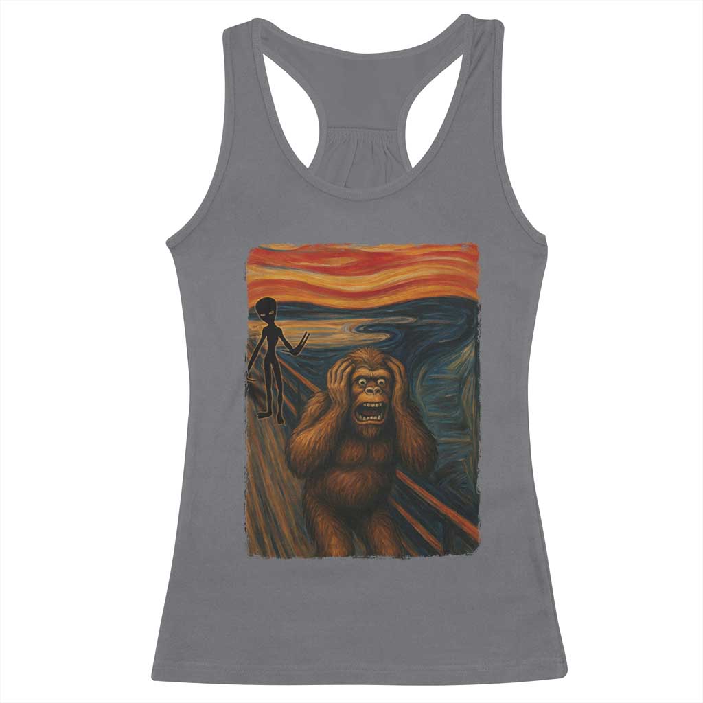 Funny Bigfoot And Alien Racerback Tank Top Parody The Scream Art Meme Gift - Wonder Print Shop
