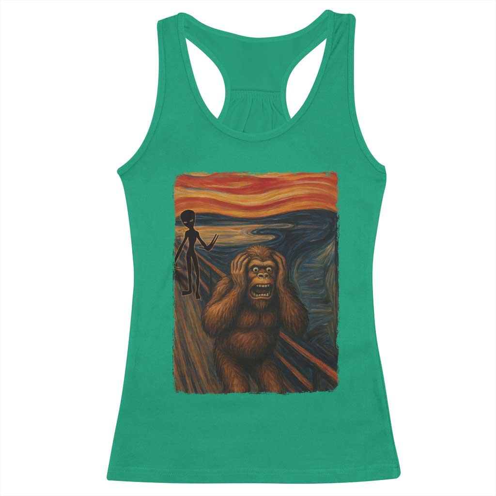 Funny Bigfoot And Alien Racerback Tank Top Parody The Scream Art Meme Gift - Wonder Print Shop