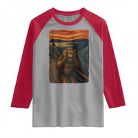 Funny Bigfoot And Alien Raglan Shirt Parody The Scream Art Meme Gift - Wonder Print Shop