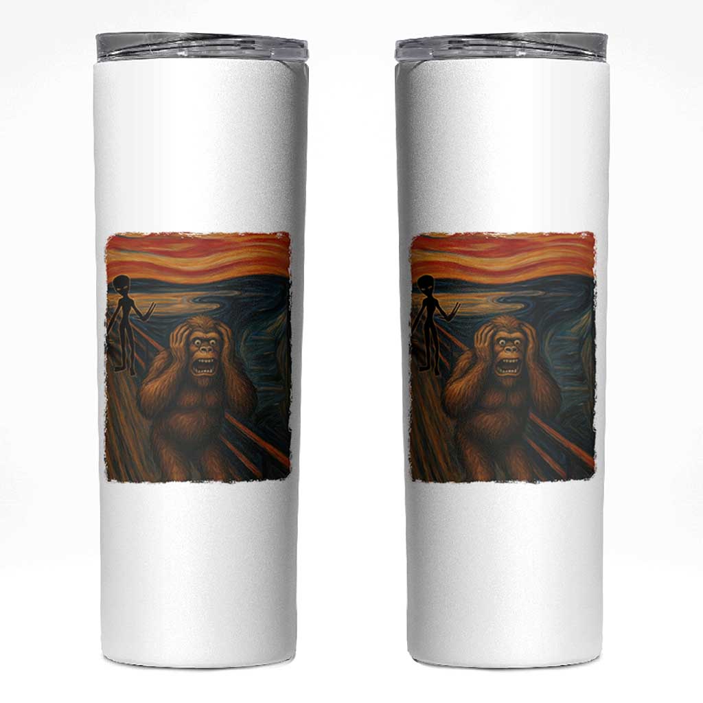 Funny Bigfoot And Alien Skinny Tumbler Parody The Scream Art Meme Gift