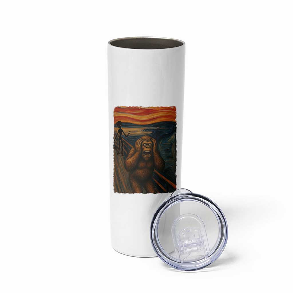 Funny Bigfoot And Alien Skinny Tumbler Parody The Scream Art Meme Gift