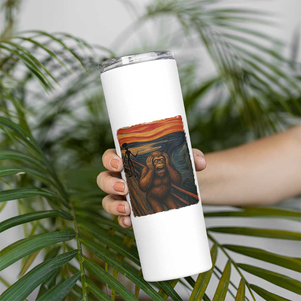 Funny Bigfoot And Alien Skinny Tumbler Parody The Scream Art Meme Gift