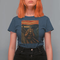 Funny Bigfoot And Alien T Shirt For Women Parody The Scream Art Meme Gift - Wonder Print Shop