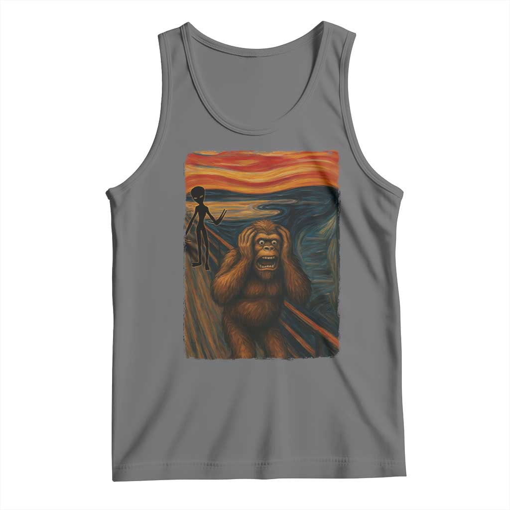 Funny Bigfoot And Alien Tank Top Parody The Scream Art Meme Gift - Wonder Print Shop