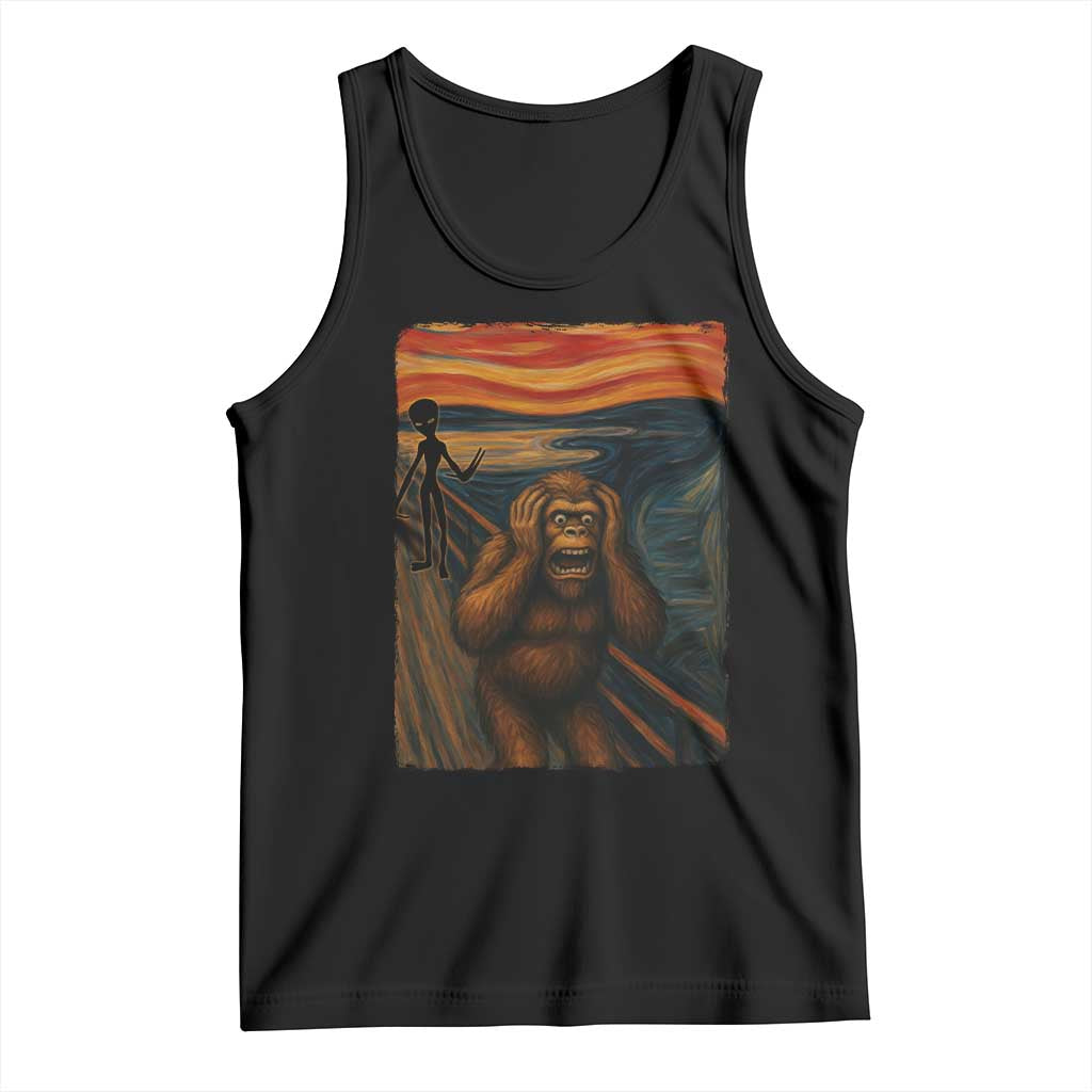 Funny Bigfoot And Alien Tank Top Parody The Scream Art Meme Gift - Wonder Print Shop
