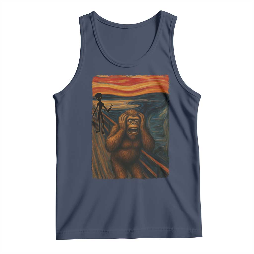 Funny Bigfoot And Alien Tank Top Parody The Scream Art Meme Gift - Wonder Print Shop