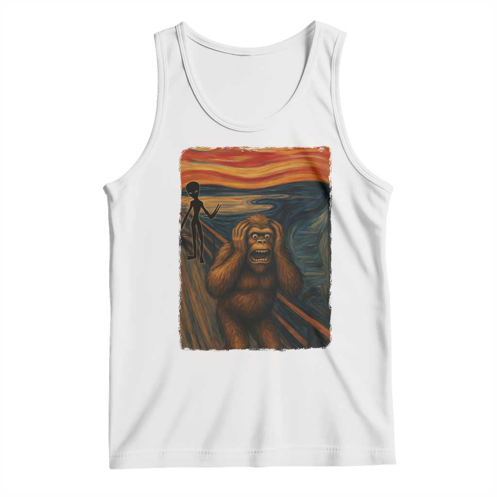 Funny Bigfoot And Alien Tank Top Parody The Scream Art Meme Gift - Wonder Print Shop
