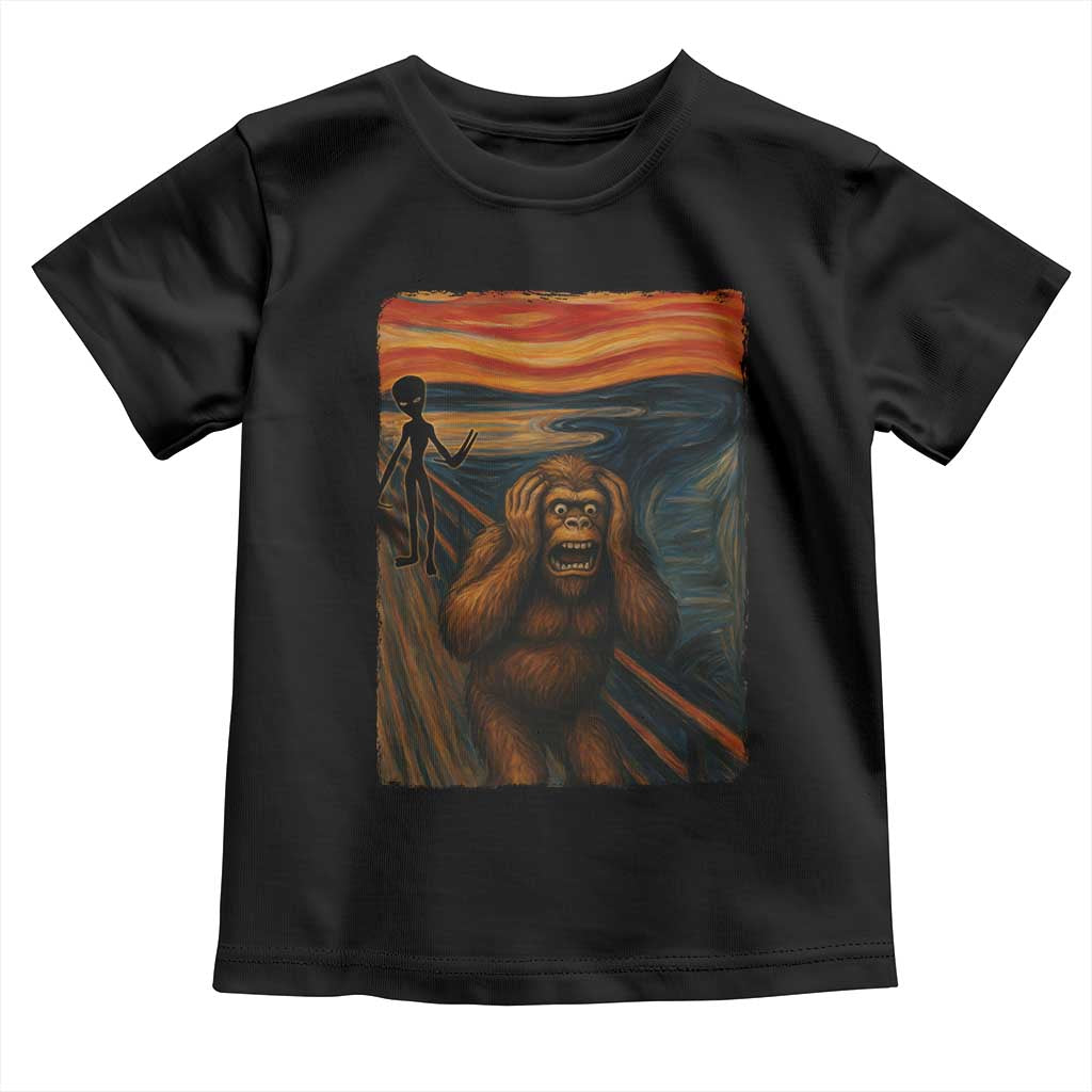 Funny Bigfoot And Alien Toddler T Shirt Parody The Scream Art Meme Gift - Wonder Print Shop