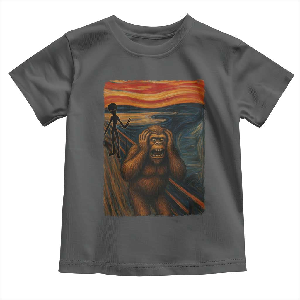 Funny Bigfoot And Alien Toddler T Shirt Parody The Scream Art Meme Gift - Wonder Print Shop