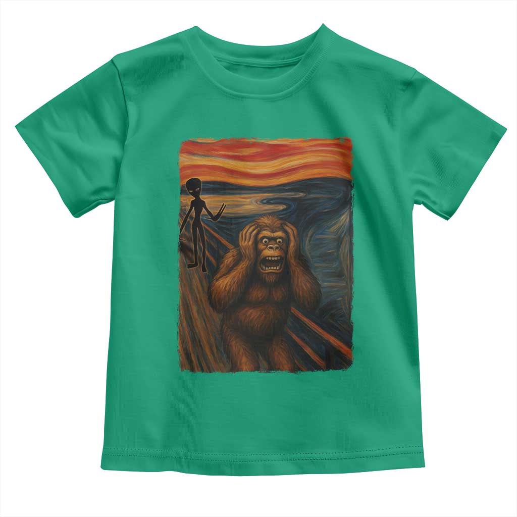 Funny Bigfoot And Alien Toddler T Shirt Parody The Scream Art Meme Gift - Wonder Print Shop