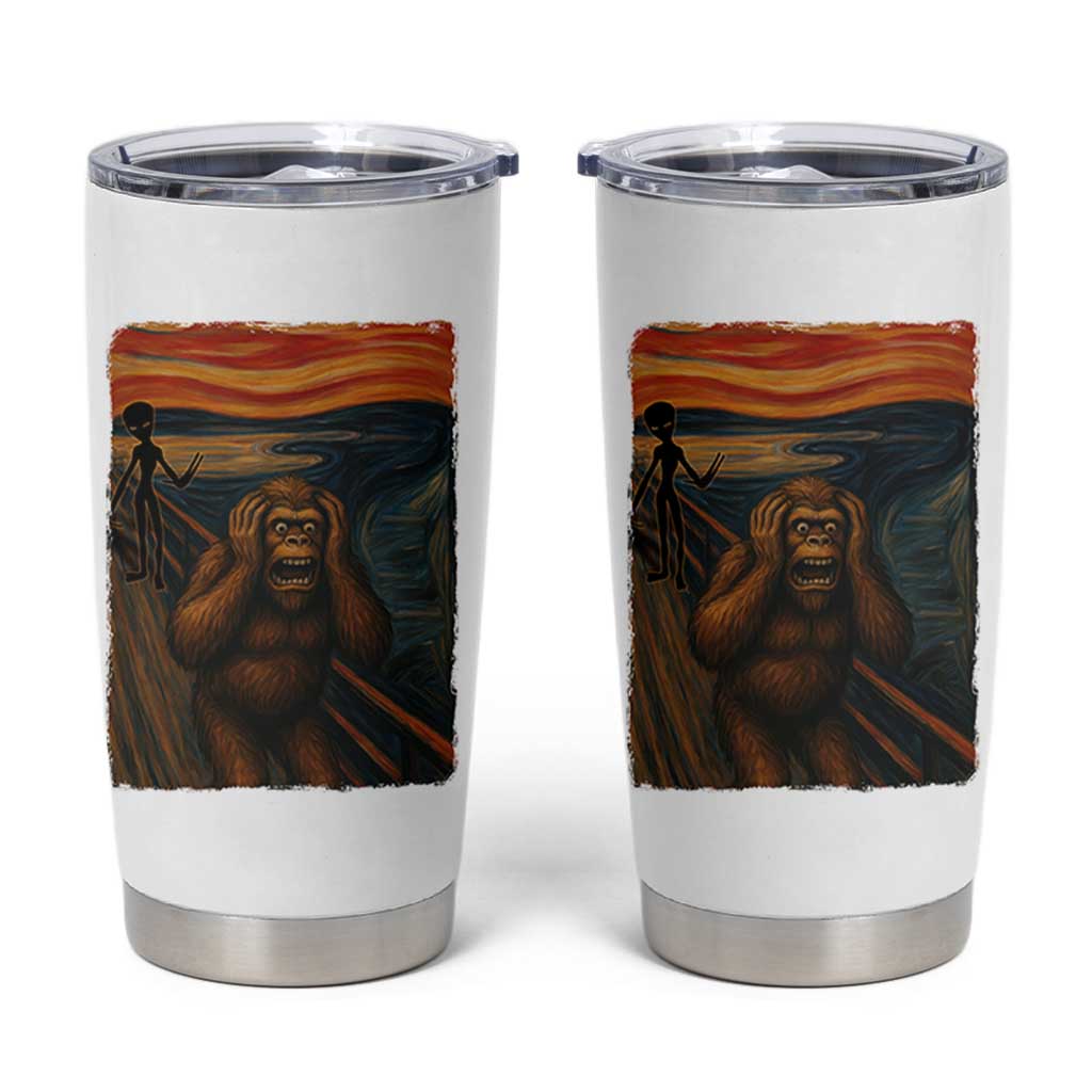Funny Bigfoot And Alien Tumbler Cup Parody The Scream Art Meme Gift