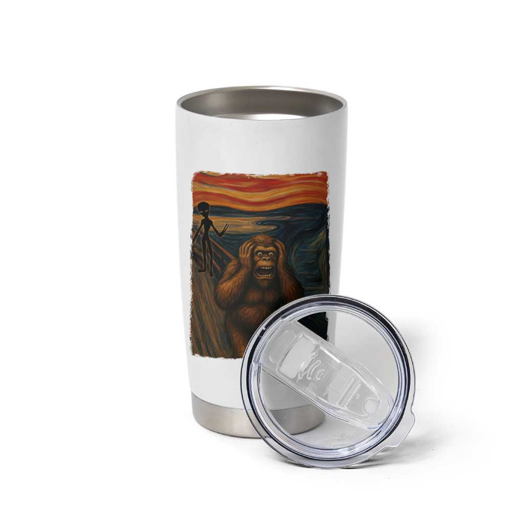 Funny Bigfoot And Alien Tumbler Cup Parody The Scream Art Meme Gift