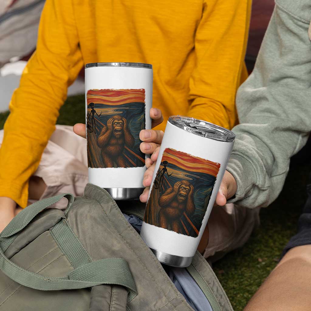 Funny Bigfoot And Alien Tumbler Cup Parody The Scream Art Meme Gift