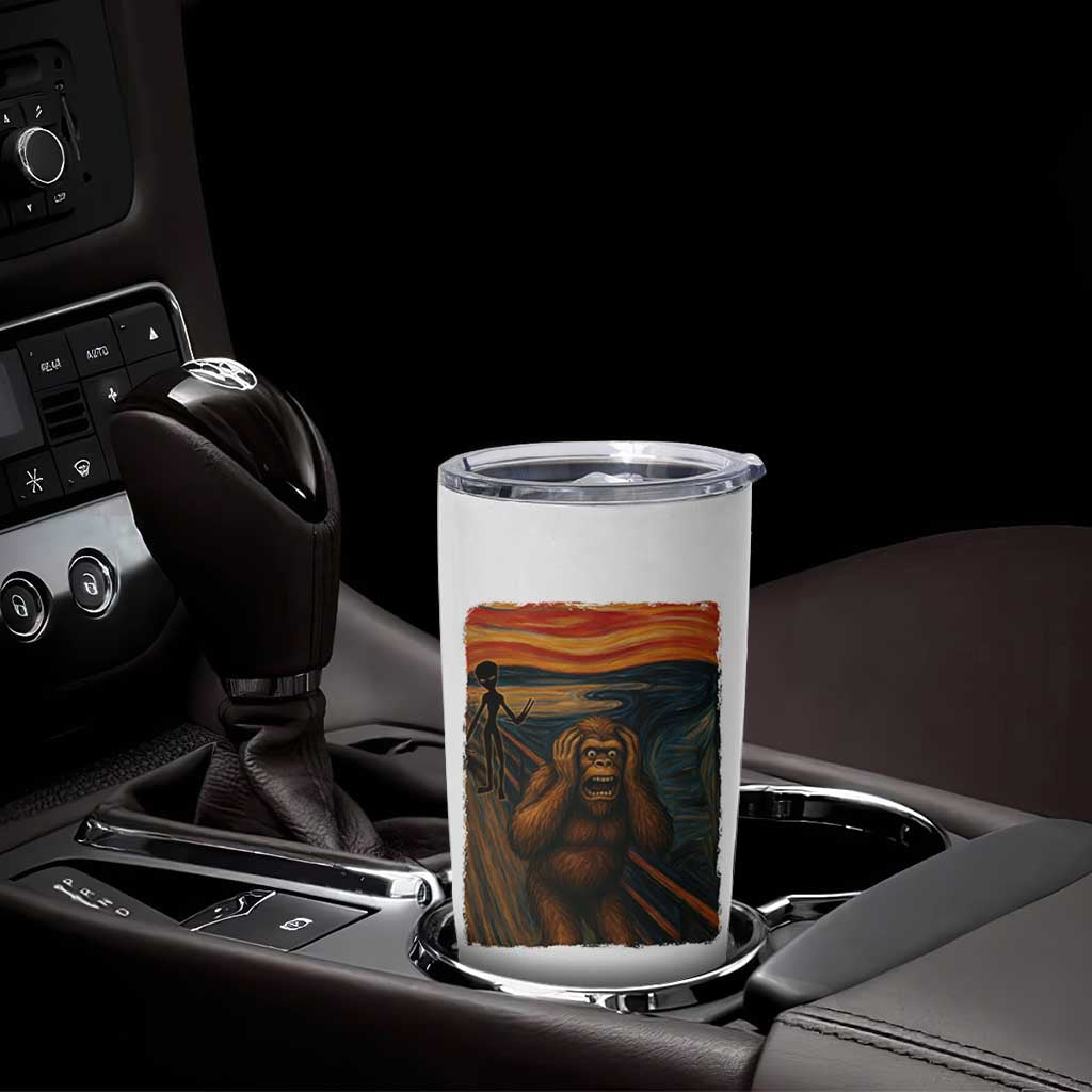 Funny Bigfoot And Alien Tumbler Cup Parody The Scream Art Meme Gift