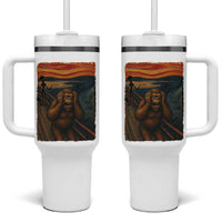 Funny Bigfoot And Alien Tumbler With Handle Parody The Scream Art Meme Gift