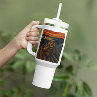 Funny Bigfoot And Alien Tumbler With Handle Parody The Scream Art Meme Gift